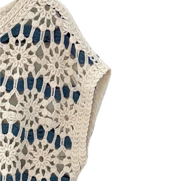 Solitaire Crochet Pullover Top Women's Sz M Round Neck Cap Sleeves Floral NWT - Picture 6 of 14